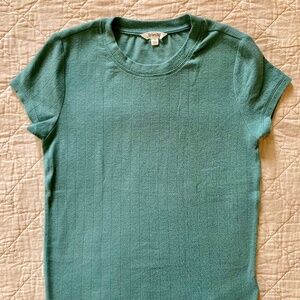 Splendid Fitted Pointelle Short Sleeve Tee, Size Small, Light Teal